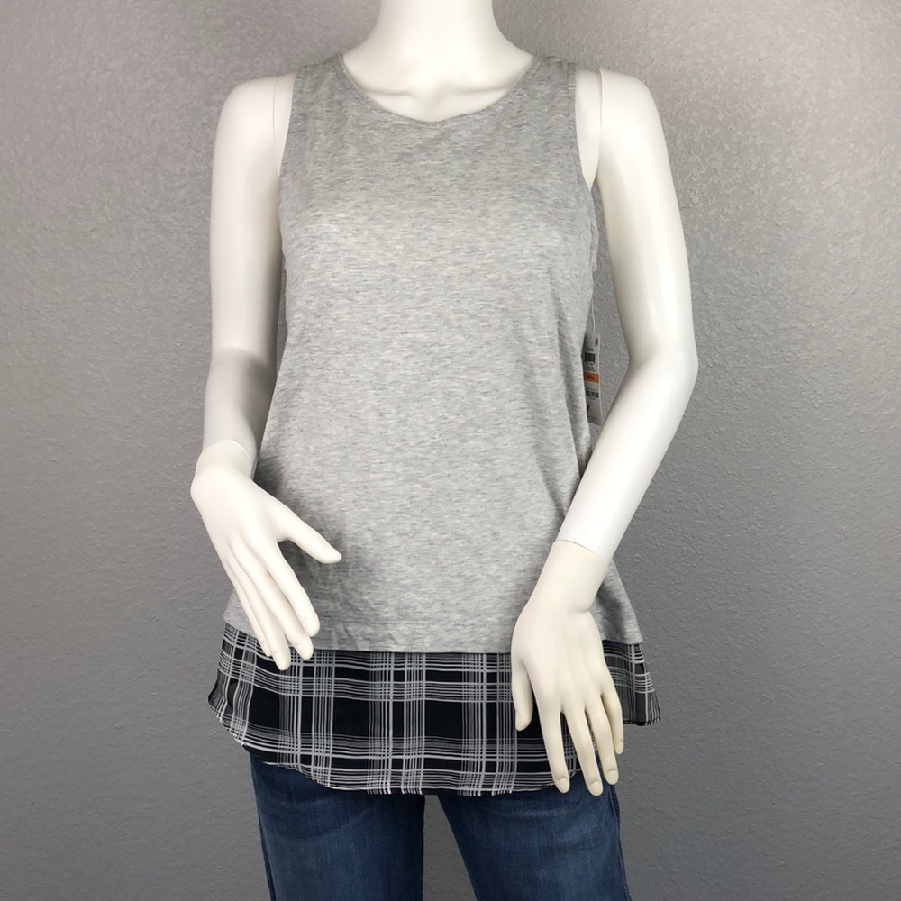 INC Gray With Plaid Tank Top Small & Large - Picture 2 of 3